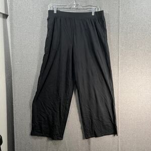 Denim & Co. Beach Jersey Petite Wide Leg Full Length Pant Black MP